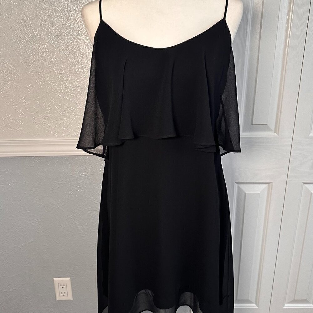 BCBGeneration Black Ruffle Overlay Dress - Medium